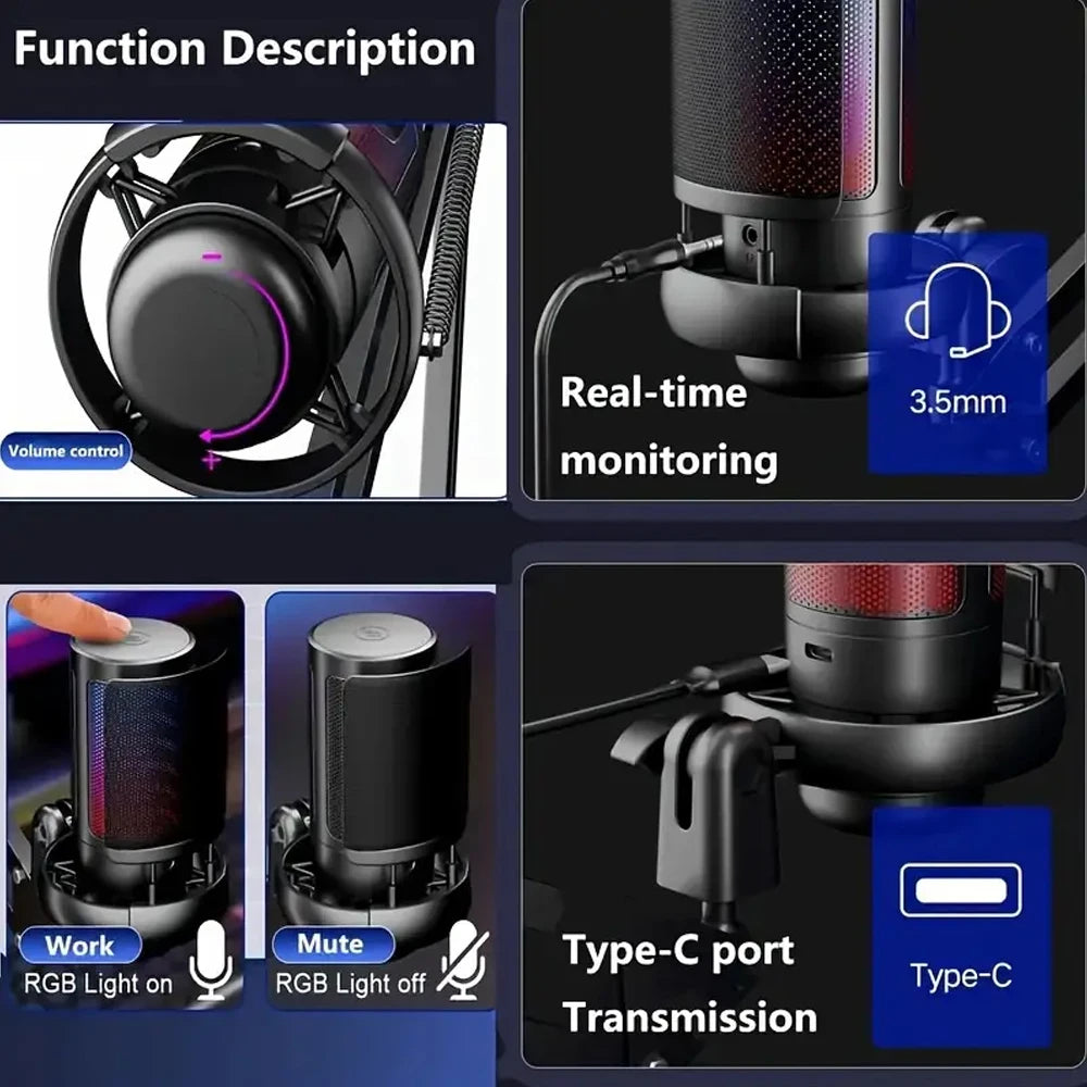 RGB gaming microphone with cardioid pickup - Dude Essentials