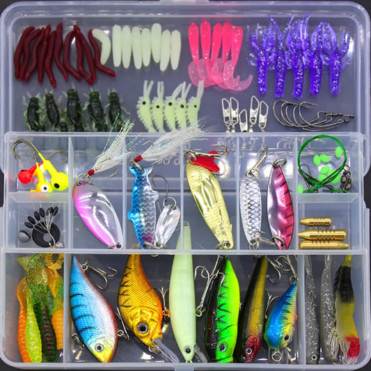 Fishing Lure Kit Criket/Shrimp/Earthworm/VIB/Minnow/Popper/Crank/Pencil/Spoon Wire Bait - Dude Essentials