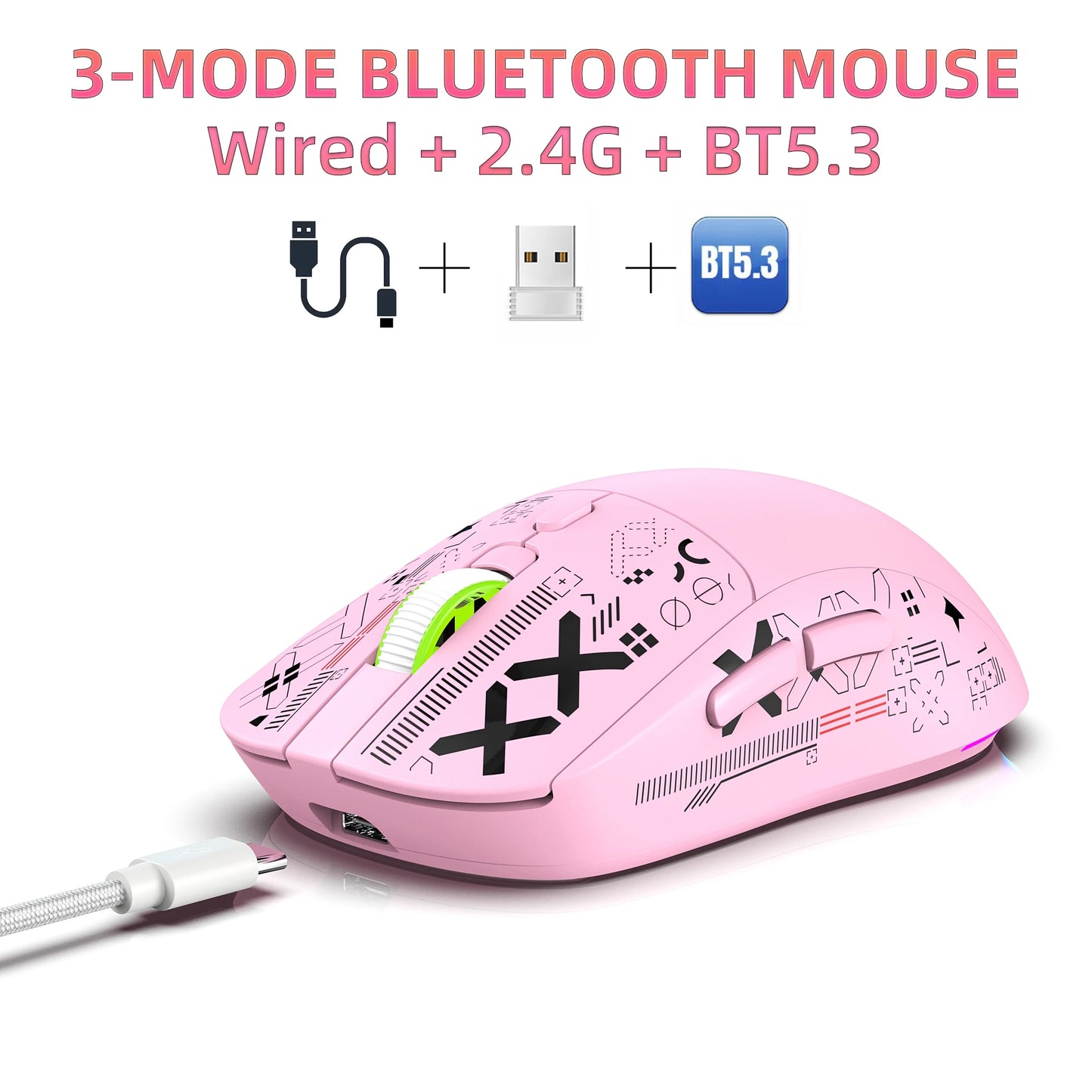3-Mode Wireless Gaming Mouse RGB Macro Ergonomic - Dude Essentials