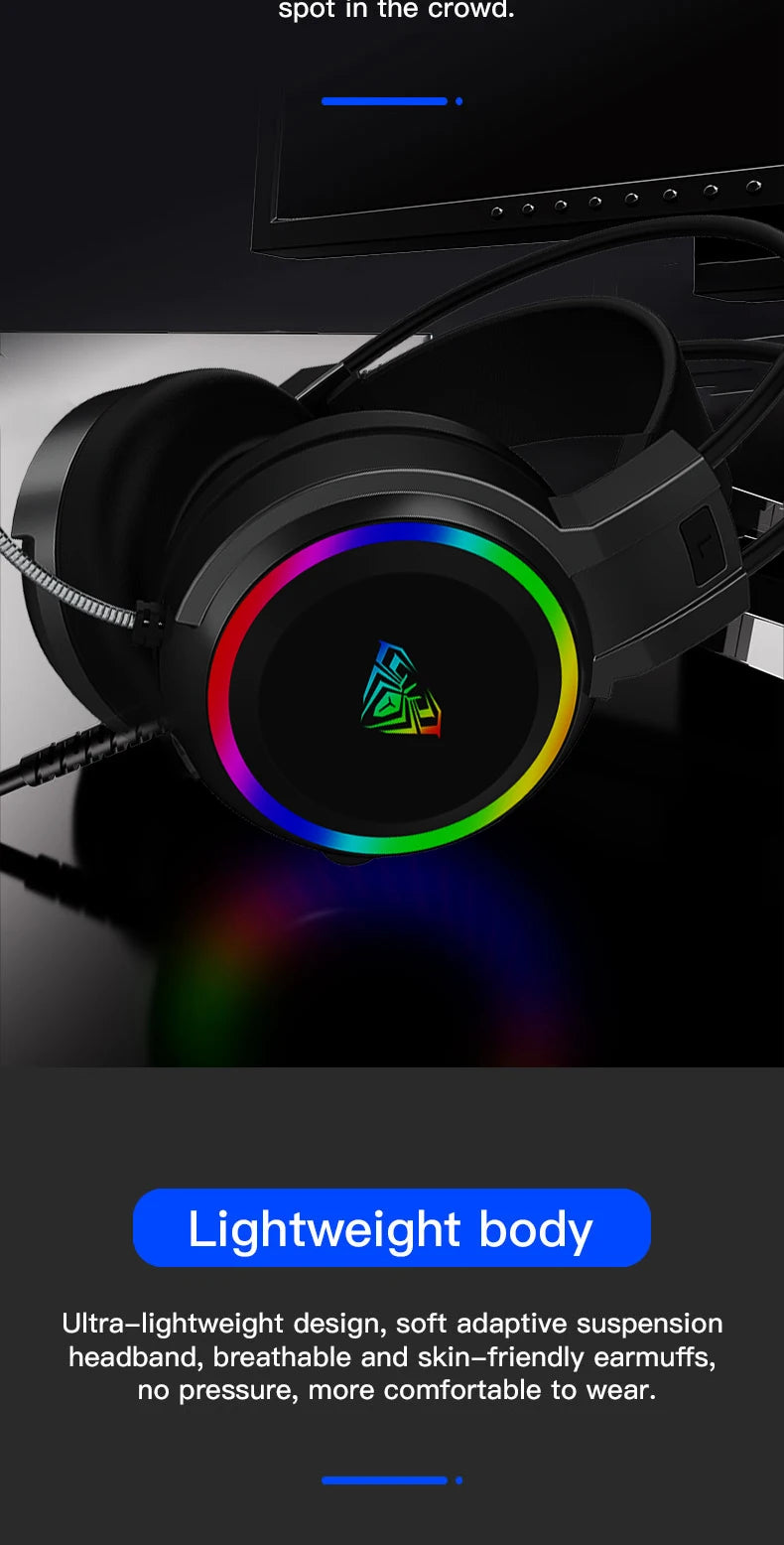 AULA S608 Wired Gaming Computer Headset USB/3.5mm RGB Backlight - Dude Essentials