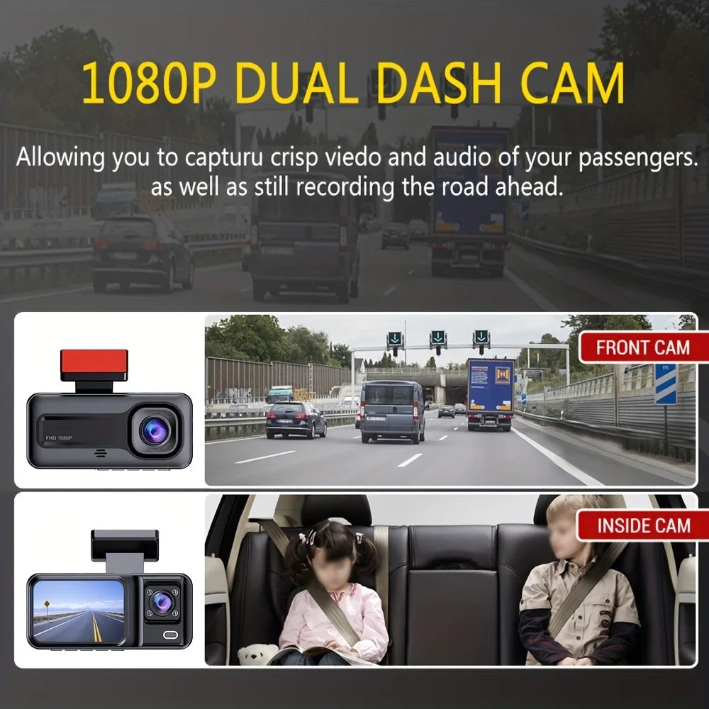 Dash Cam 1080P Car DVR Cam 2-lens Front Inside Night Vision Loop Recording Dash Recorder Wide Angle Recording - Dude Essentials