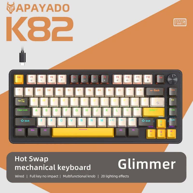 75% Mechanical Keyboard Wired with Media Knob, APAYADO Black Gaming Keyboard - Dude Essentials