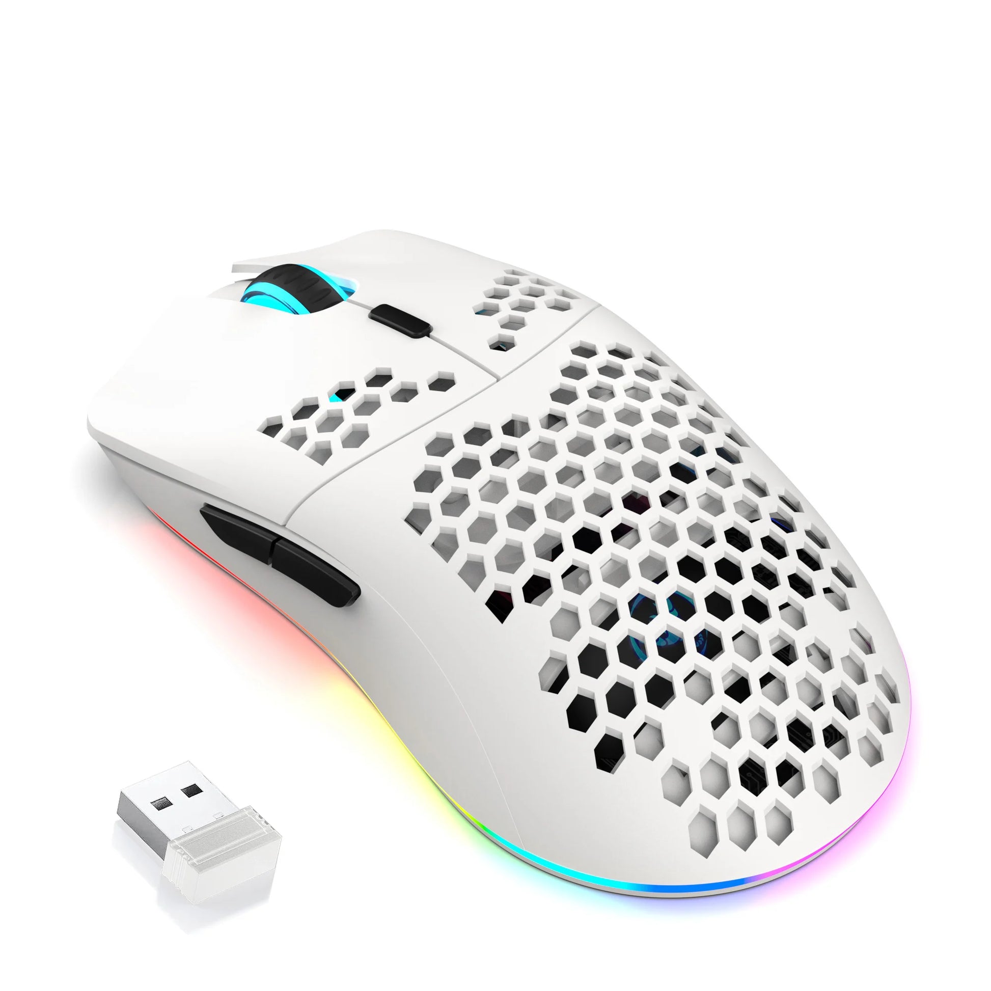 2.4G Wireless Gaming Mouse with RGB Lighting, Rechargeable Battery, Honeycomb Design - Dude Essentials