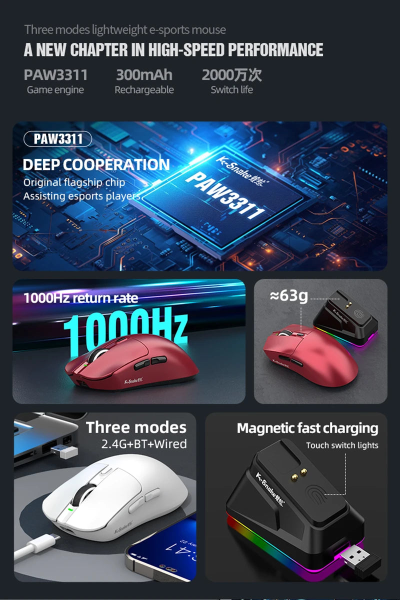 Lightweight Esports Gaming Mouse With Three-mode Wireless Bluetooth Charging - Dude Essentials