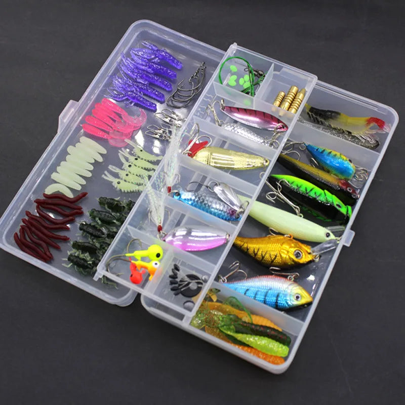 Fishing Lure Kit Criket/Shrimp/Earthworm/VIB/Minnow/Popper/Crank/Pencil/Spoon Wire Bait - Dude Essentials