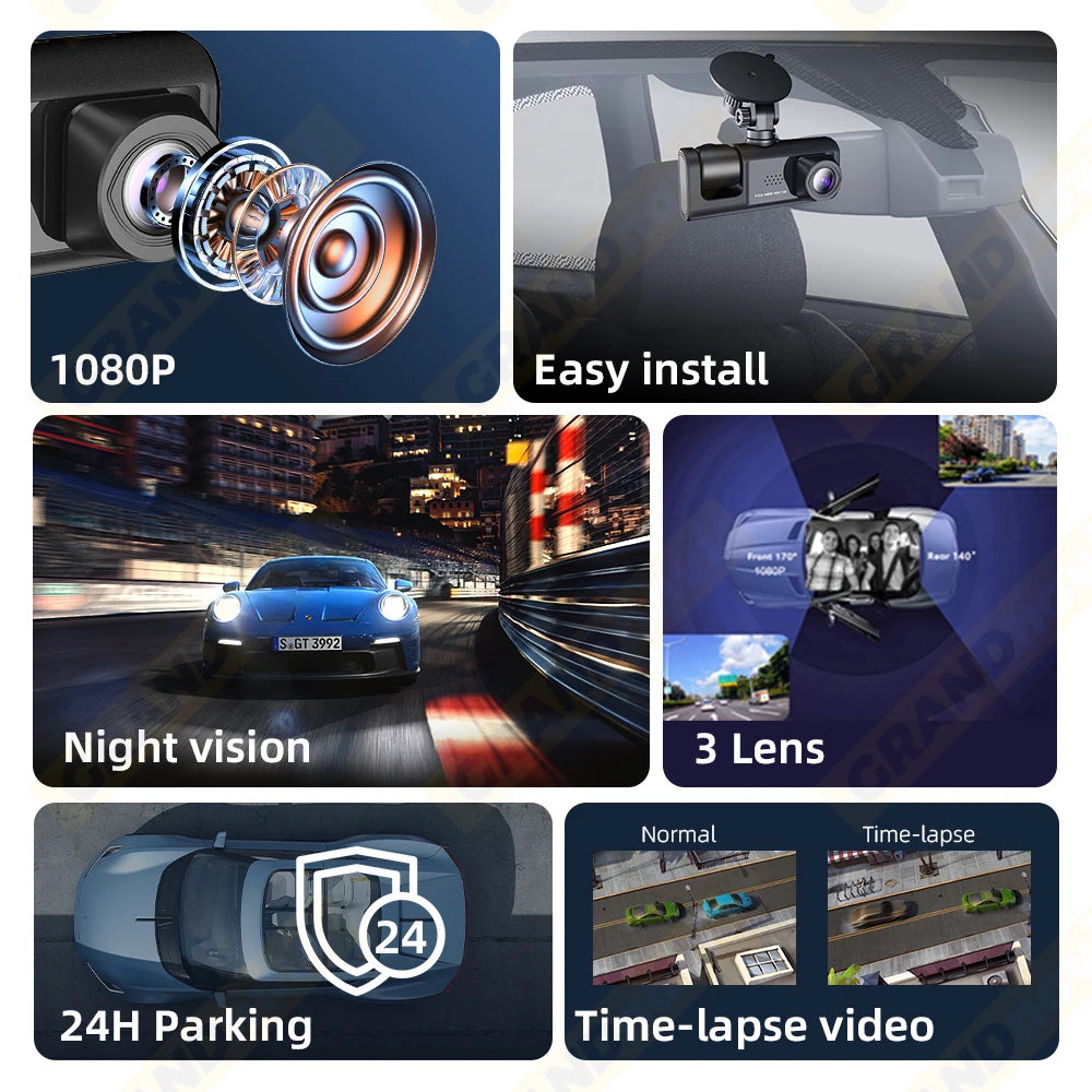 Dash Cam WIFI APP Car DVR 3 Channel - Dude Essentials