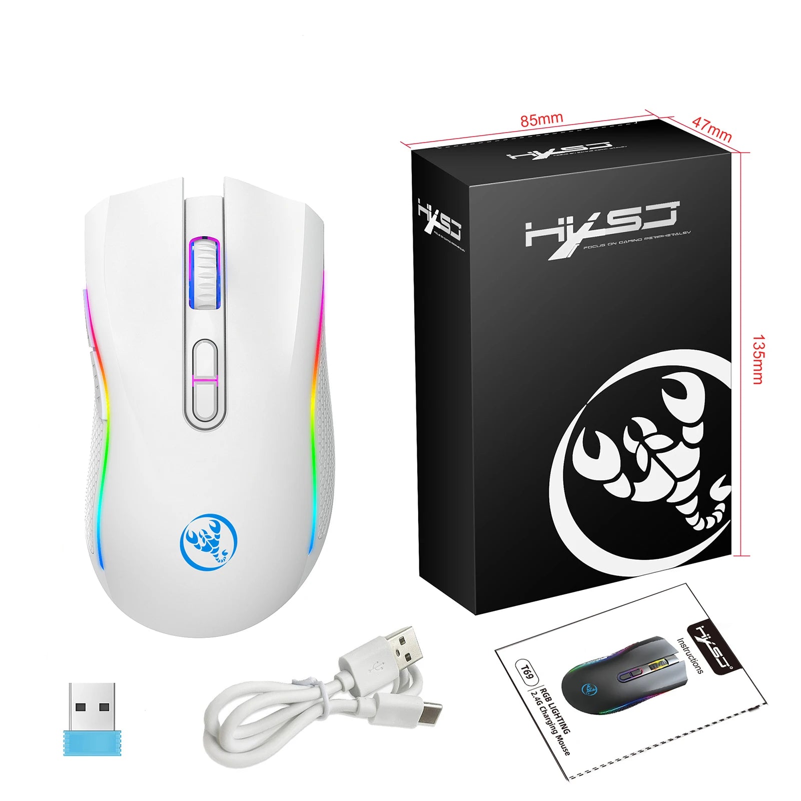 HXSJ T69 2.4G Wireless Mechanical Mouse RGB Gaming Mouse - Dude Essentials