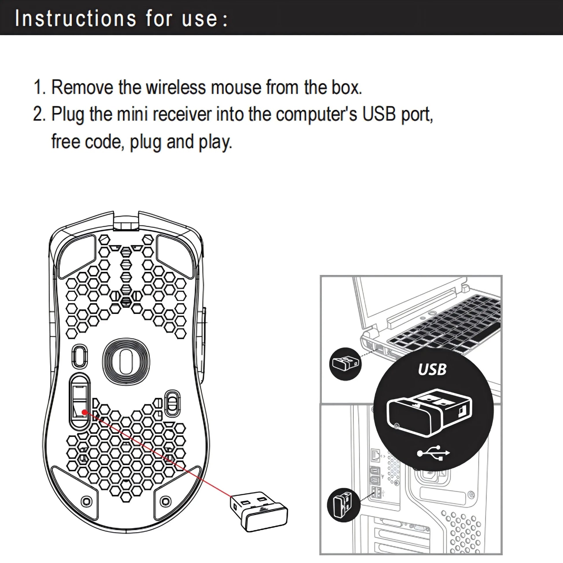 2.4G Wireless Gaming Mouse with RGB Lighting, Rechargeable Battery, Honeycomb Design - Dude Essentials