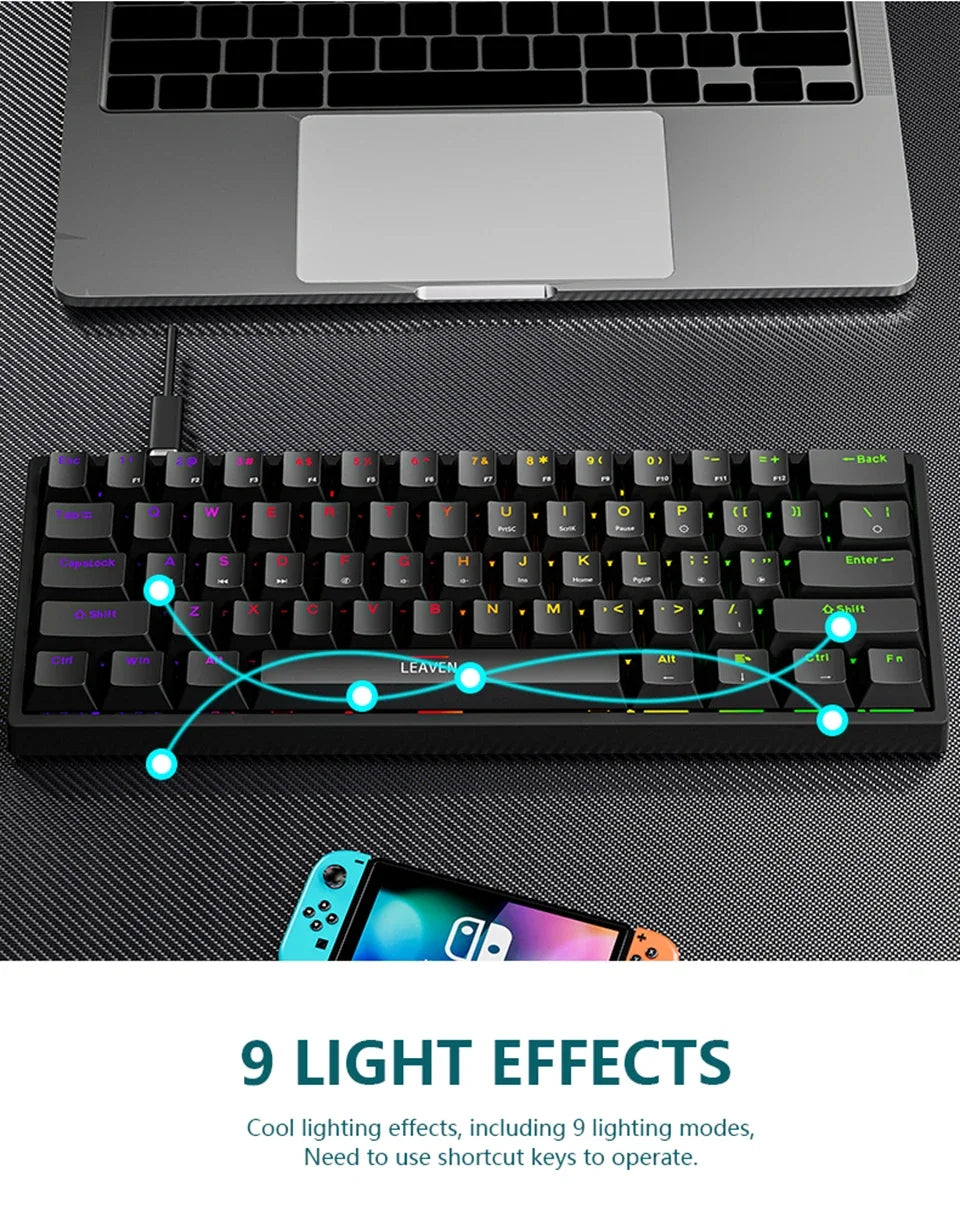 K620 Mini Gaming Mechanical Keyboard 61 Keys RGB Hotswap Type-C Wired - Dude Essentials
