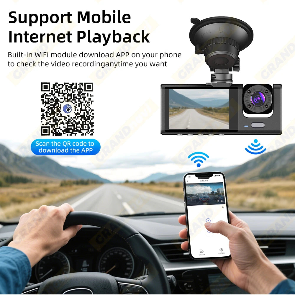 Dash Cam WIFI APP Car DVR 3 Channel - Dude Essentials