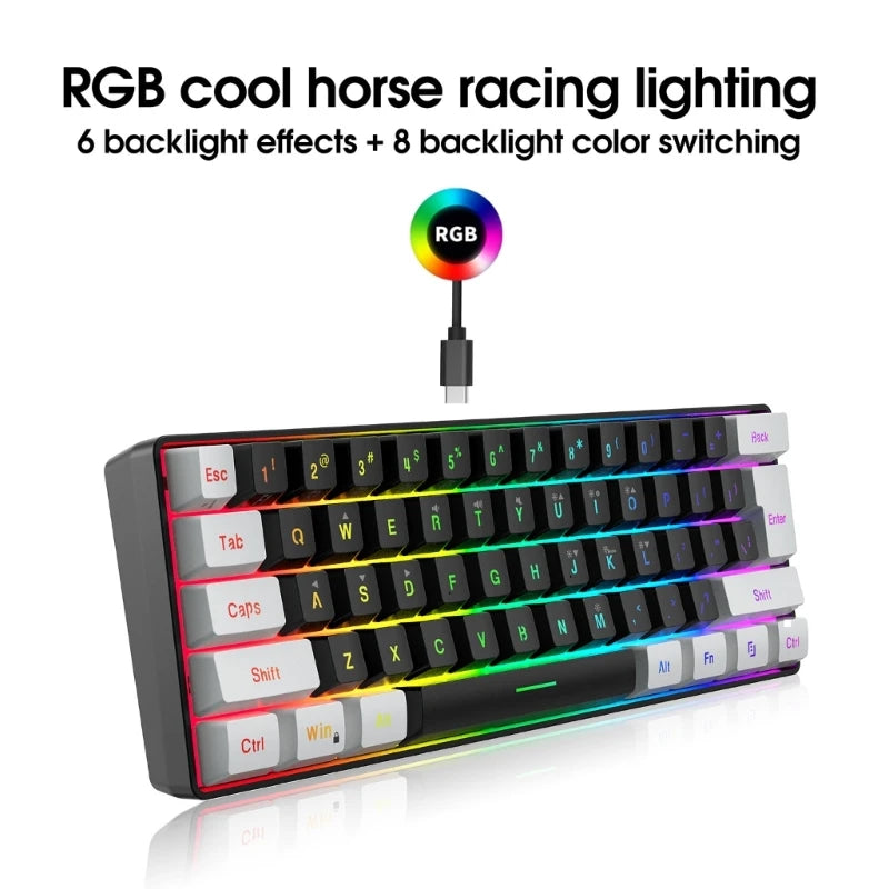 USB Wired Gaming Keyboard 61 Keys Compact Mini Keyboard - Dude Essentials