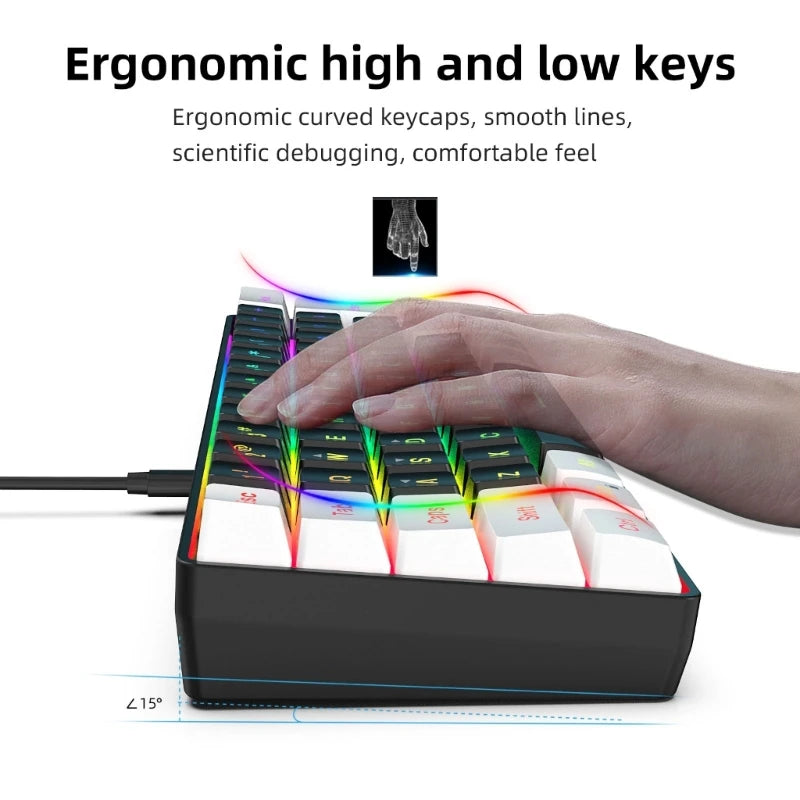 USB Wired Gaming Keyboard 61 Keys Compact Mini Keyboard - Dude Essentials