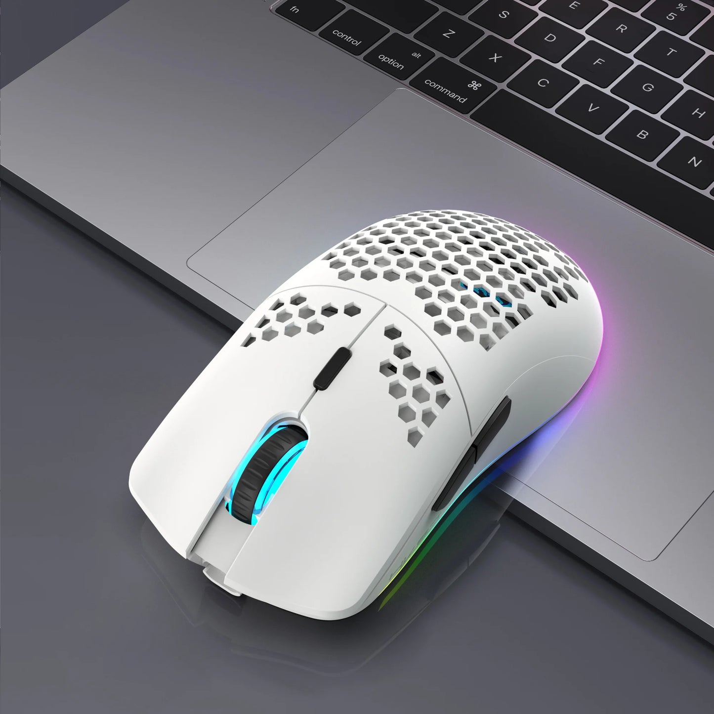 2.4G Wireless Gaming Mouse with RGB Lighting, Rechargeable Battery, Honeycomb Design - Dude Essentials