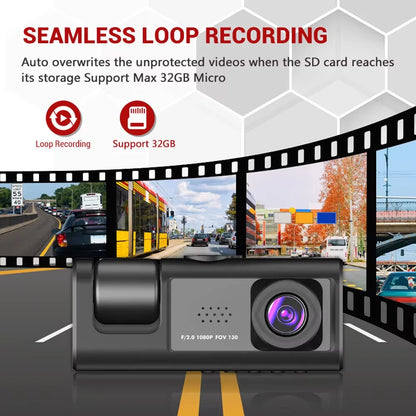 Dash Cam W/ IR Night Vision Loop Recording & 2" IPS Screen 1080P 2 Camera - Dude Essentials