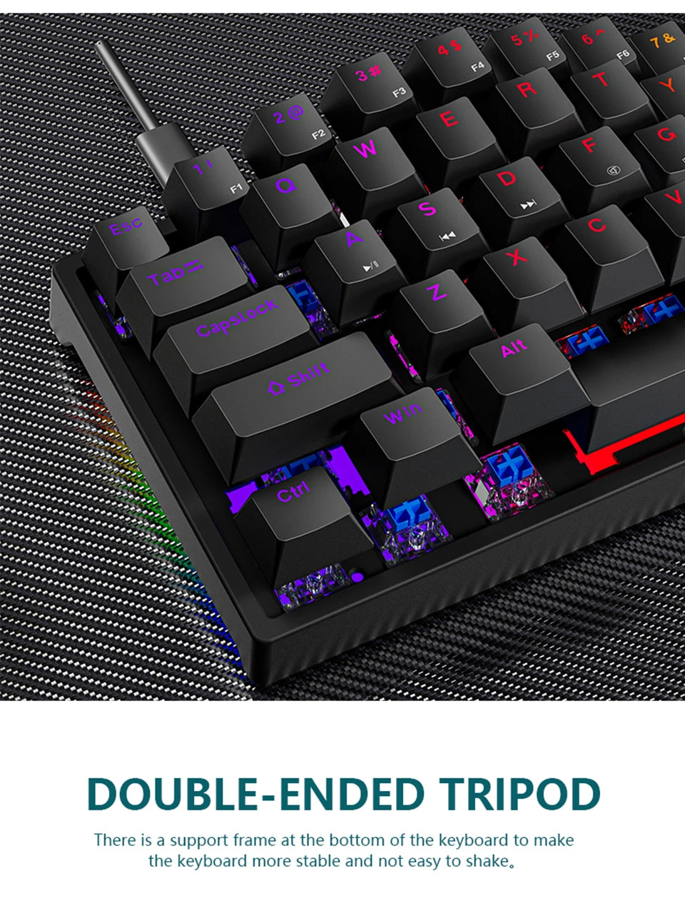 K620 Mini Gaming Mechanical Keyboard 61 Keys RGB Hotswap Type-C Wired - Dude Essentials