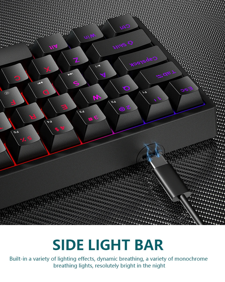 K620 Mini Gaming Mechanical Keyboard 61 Keys RGB Hotswap Type-C Wired - Dude Essentials