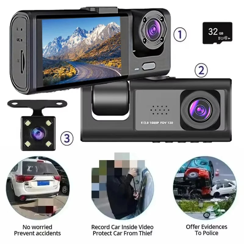 Dash Cam W/ IR Night Vision Loop Recording & 2" IPS Screen 1080P 2 Camera - Dude Essentials