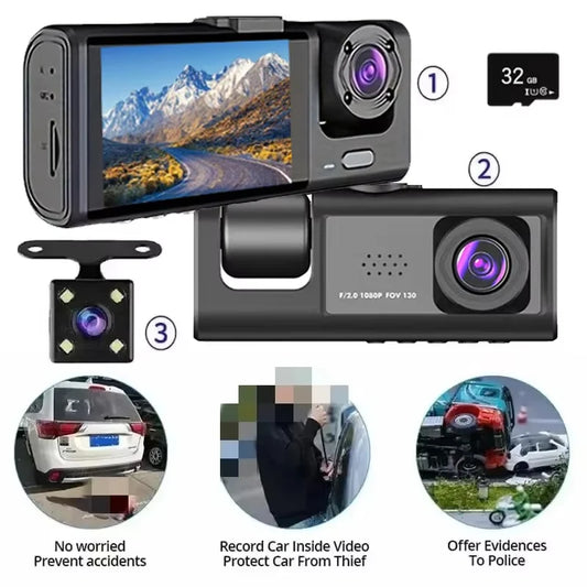 Dash Cam W/ IR Night Vision Loop Recording & 2" IPS Screen 1080P 2 Camera - Dude Essentials