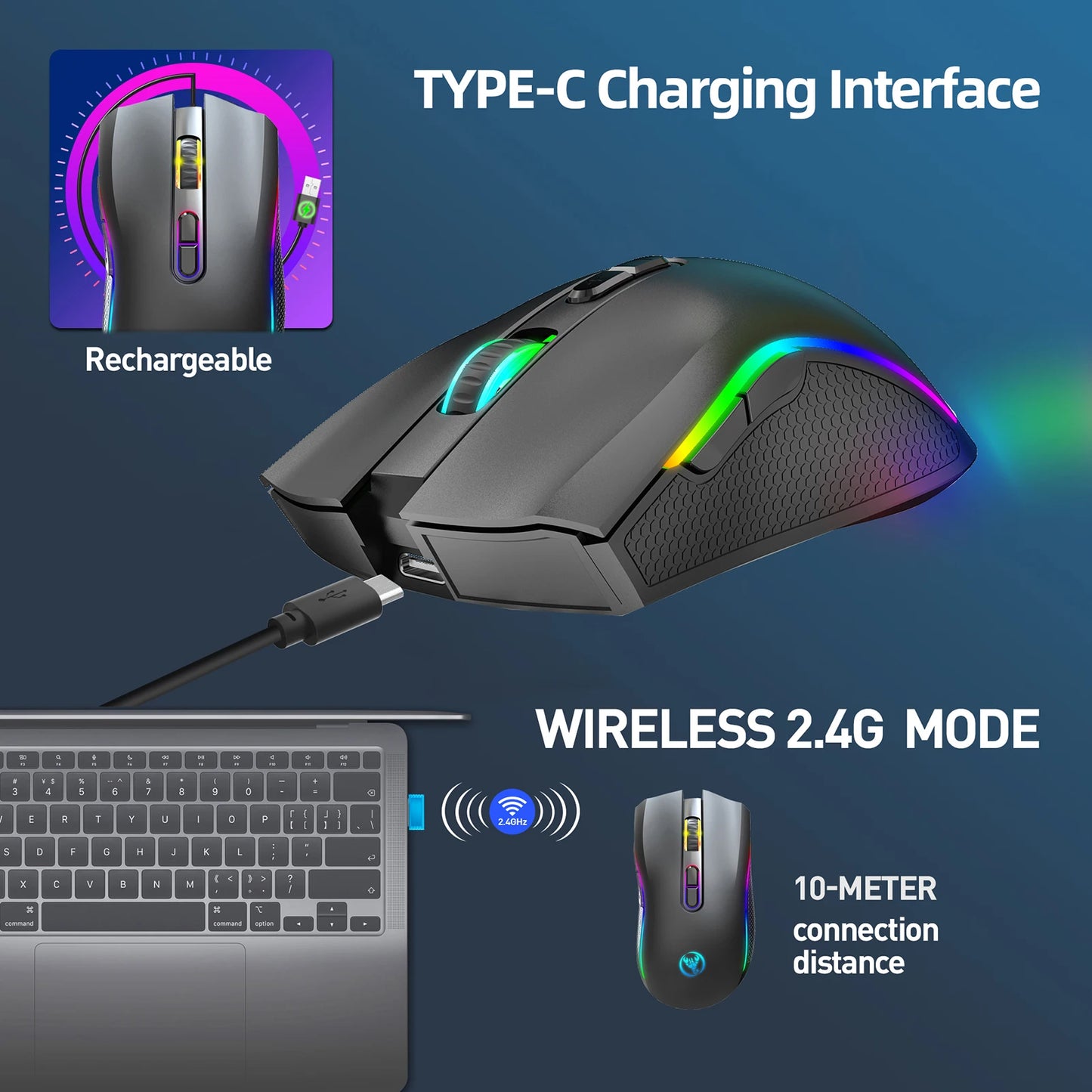 HXSJ T69 2.4G Wireless Mechanical Mouse RGB Gaming Mouse - Dude Essentials