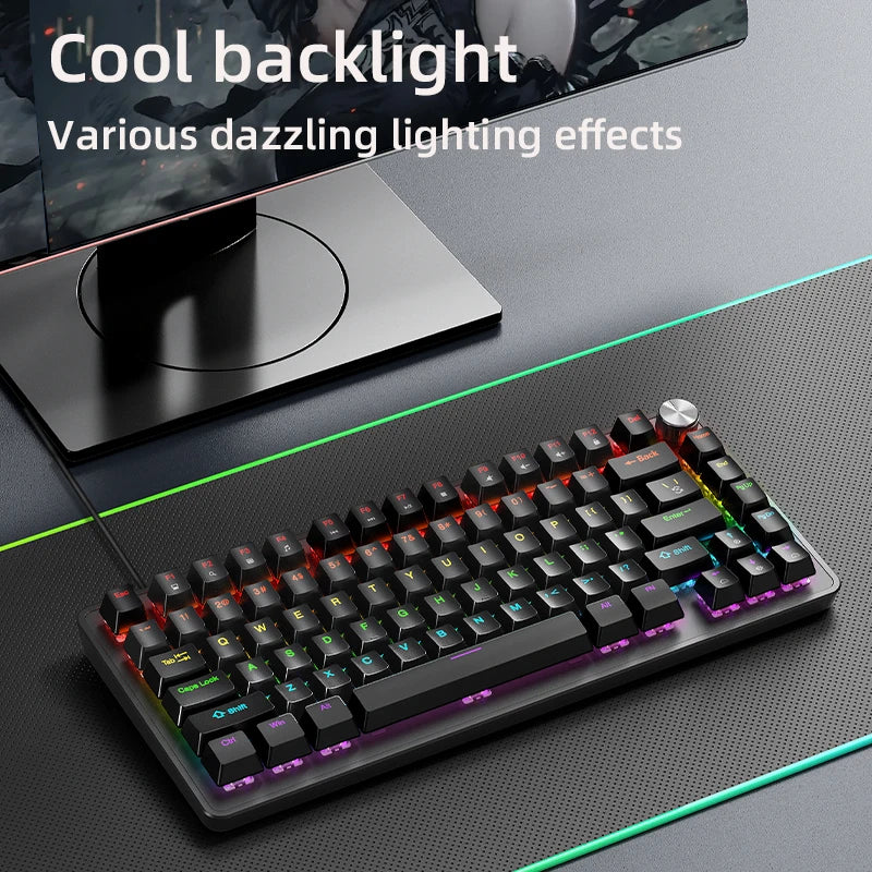 75% Mechanical Keyboard Wired with Media Knob, APAYADO Black Gaming Keyboard - Dude Essentials