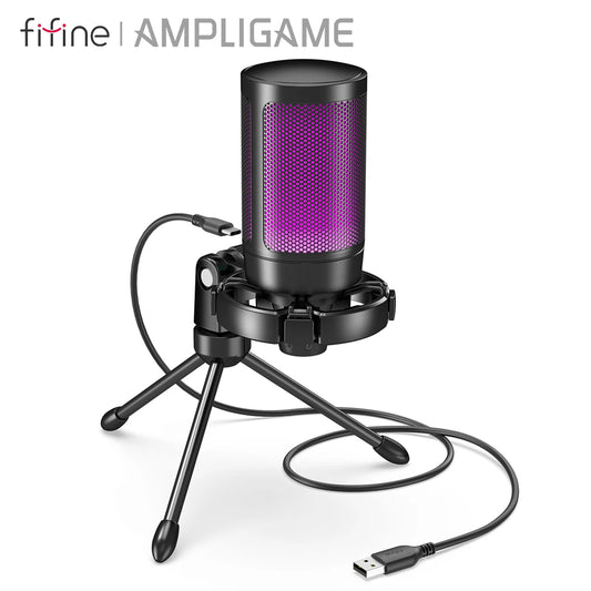 AmpliGame by FIFINE RGB USB Gaming Microphone with Light-touch Mute - Dude Essentials