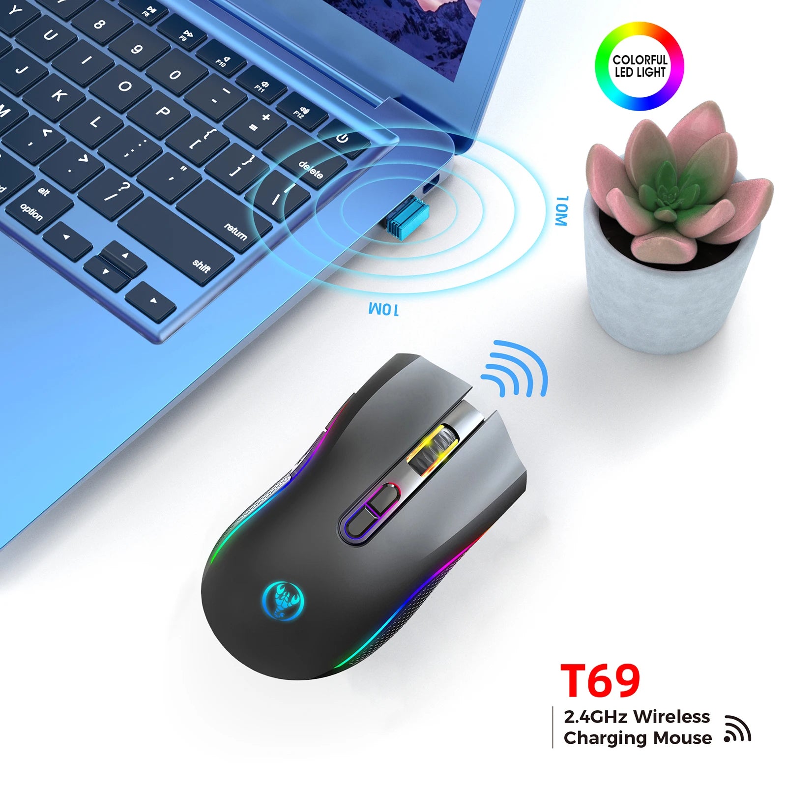 HXSJ T69 2.4G Wireless Mechanical Mouse RGB Gaming Mouse - Dude Essentials