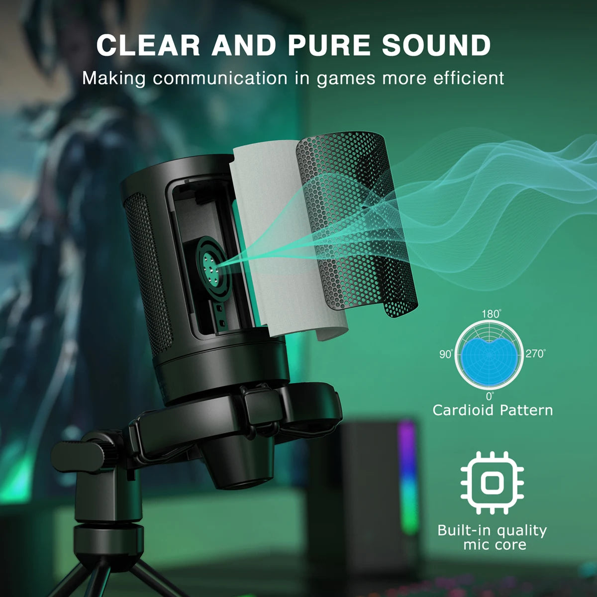 AmpliGame by FIFINE RGB USB Gaming Microphone with Light-touch Mute - Dude Essentials