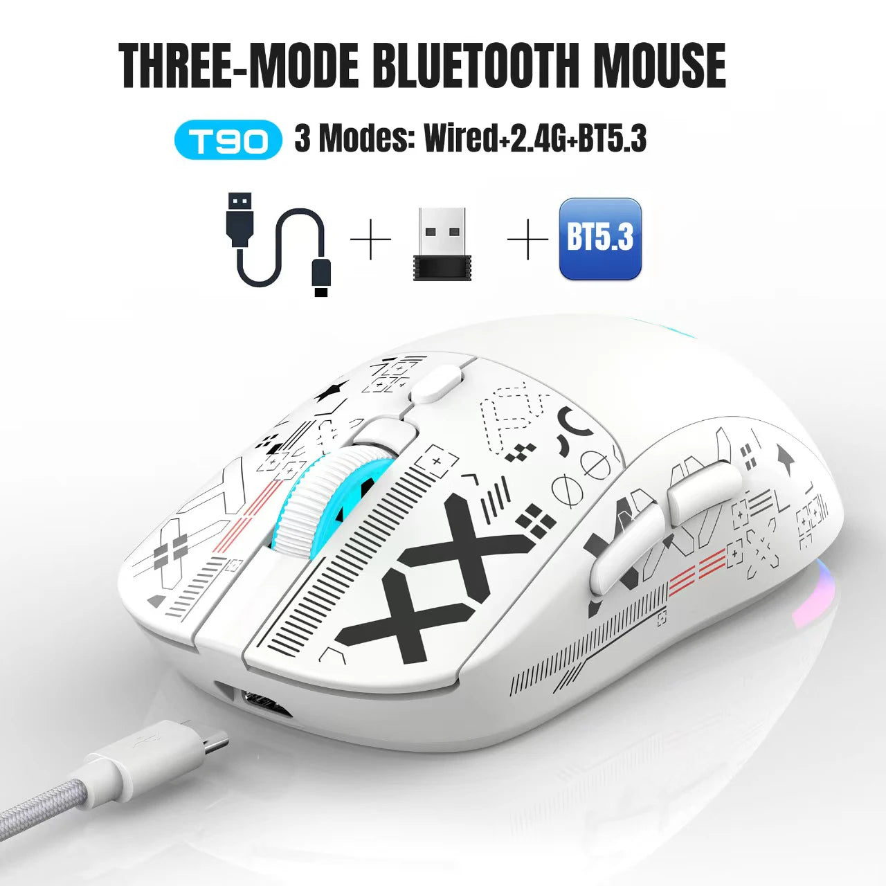 3-Mode Wireless Gaming Mouse RGB Macro Ergonomic - Dude Essentials