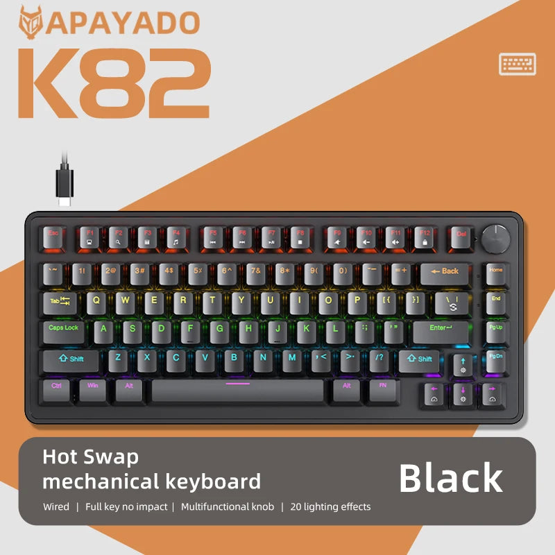 75% Mechanical Keyboard Wired with Media Knob, APAYADO Black Gaming Keyboard - Dude Essentials