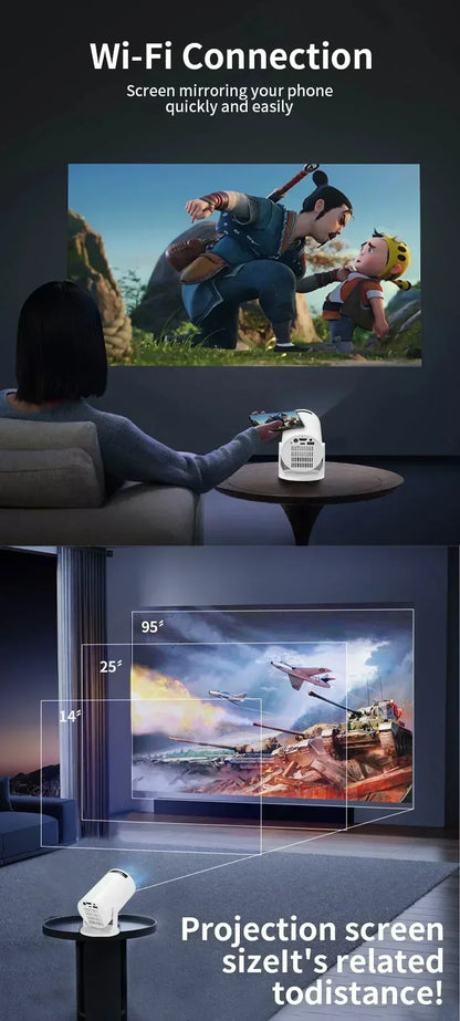 Mini 4K Portable Projector | 270° Rotatable Wi-Fi/Bluetooth | Wireless HDMI