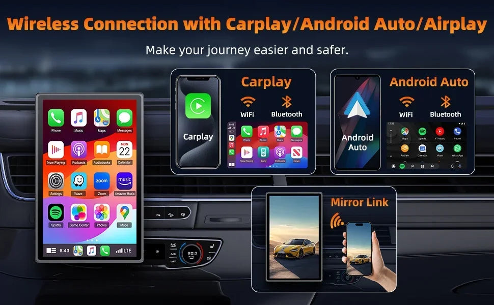 7 inch Portable Multimedia Player Carplay AI Screen IPS Touch Screen GPS Navigation Bluetooth Support - Dude Essentials