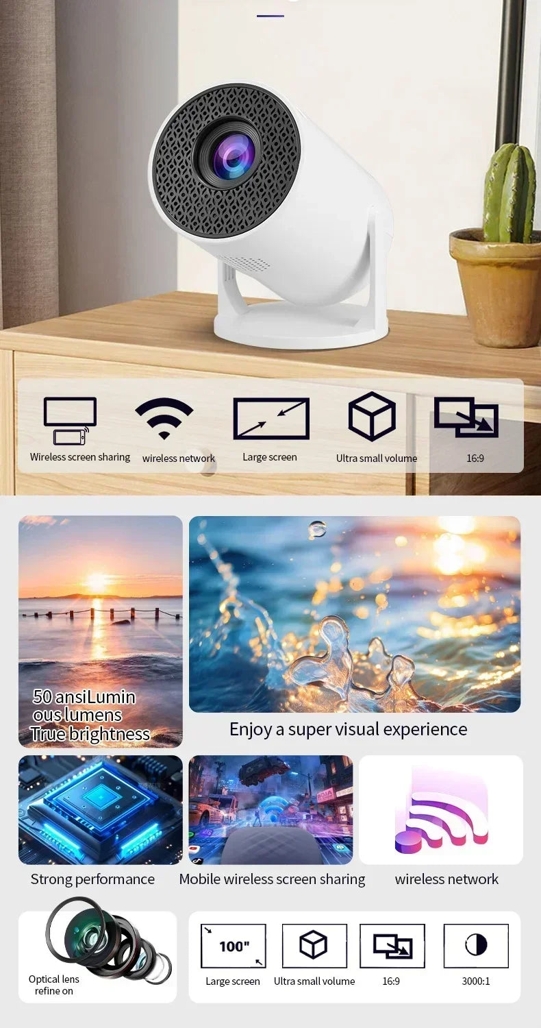 Mini 4K Portable Projector | 270° Rotatable Wi-Fi/Bluetooth | Wireless HDMI
