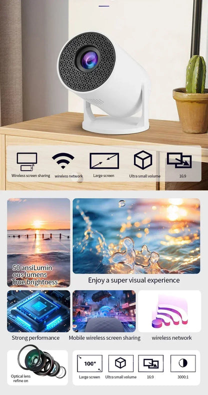 Mini 4K Portable Projector | 270° Rotatable Wi-Fi/Bluetooth | Wireless HDMI
