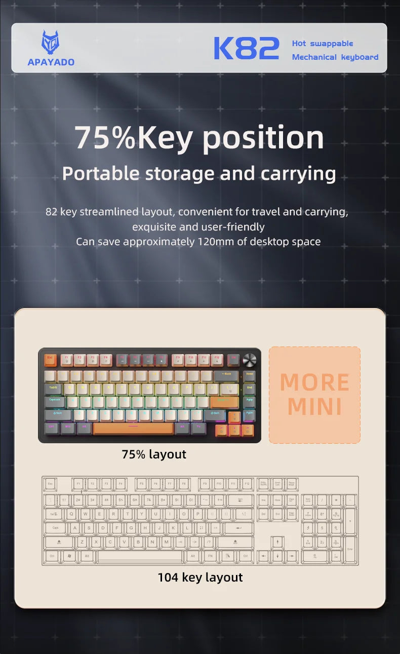 75% Mechanical Keyboard Wired with Media Knob, APAYADO Black Gaming Keyboard - Dude Essentials