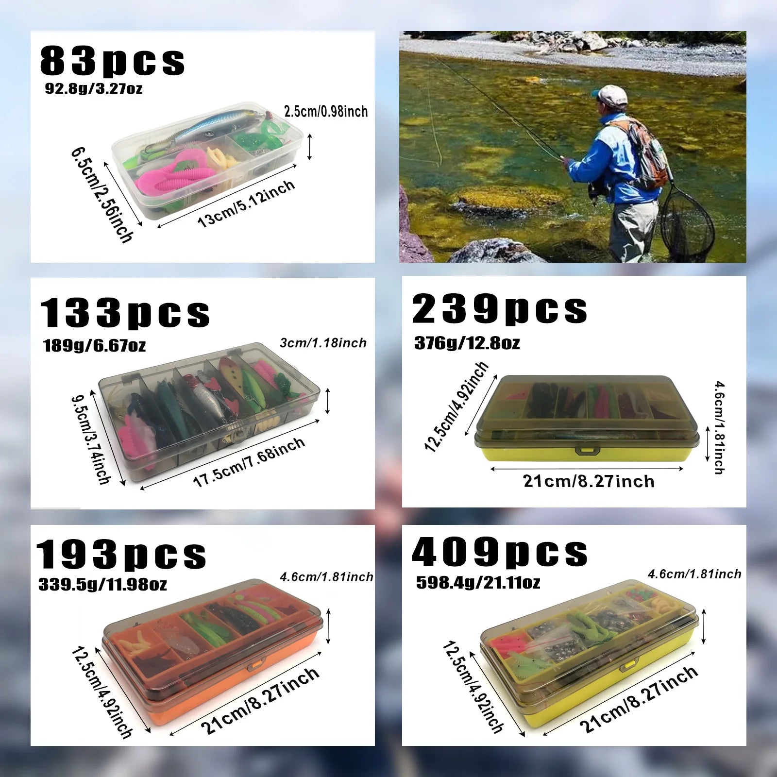 Fishing 83/133/193/239/409pcs Fishing Lure Kit For Trout/Pike/Bass - Dude Essentials