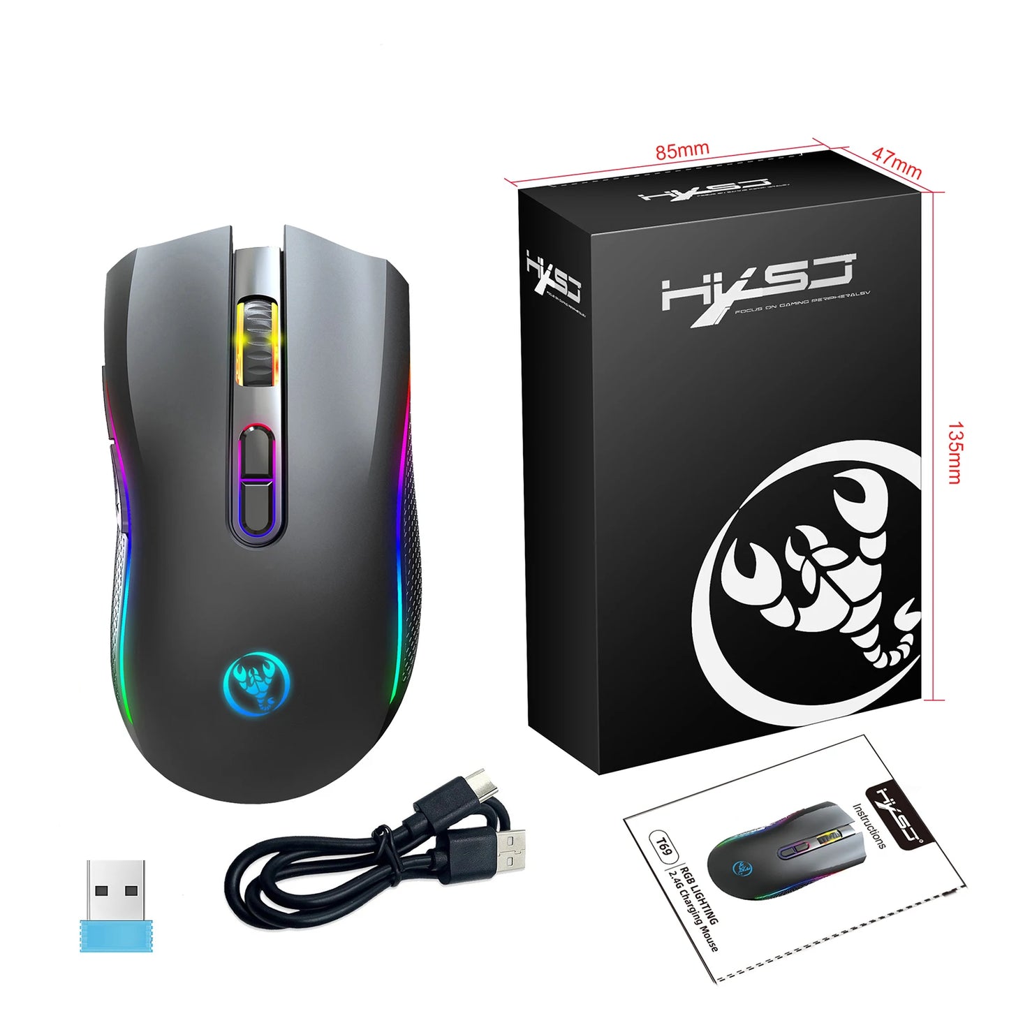HXSJ T69 2.4G Wireless Mechanical Mouse RGB Gaming Mouse - Dude Essentials