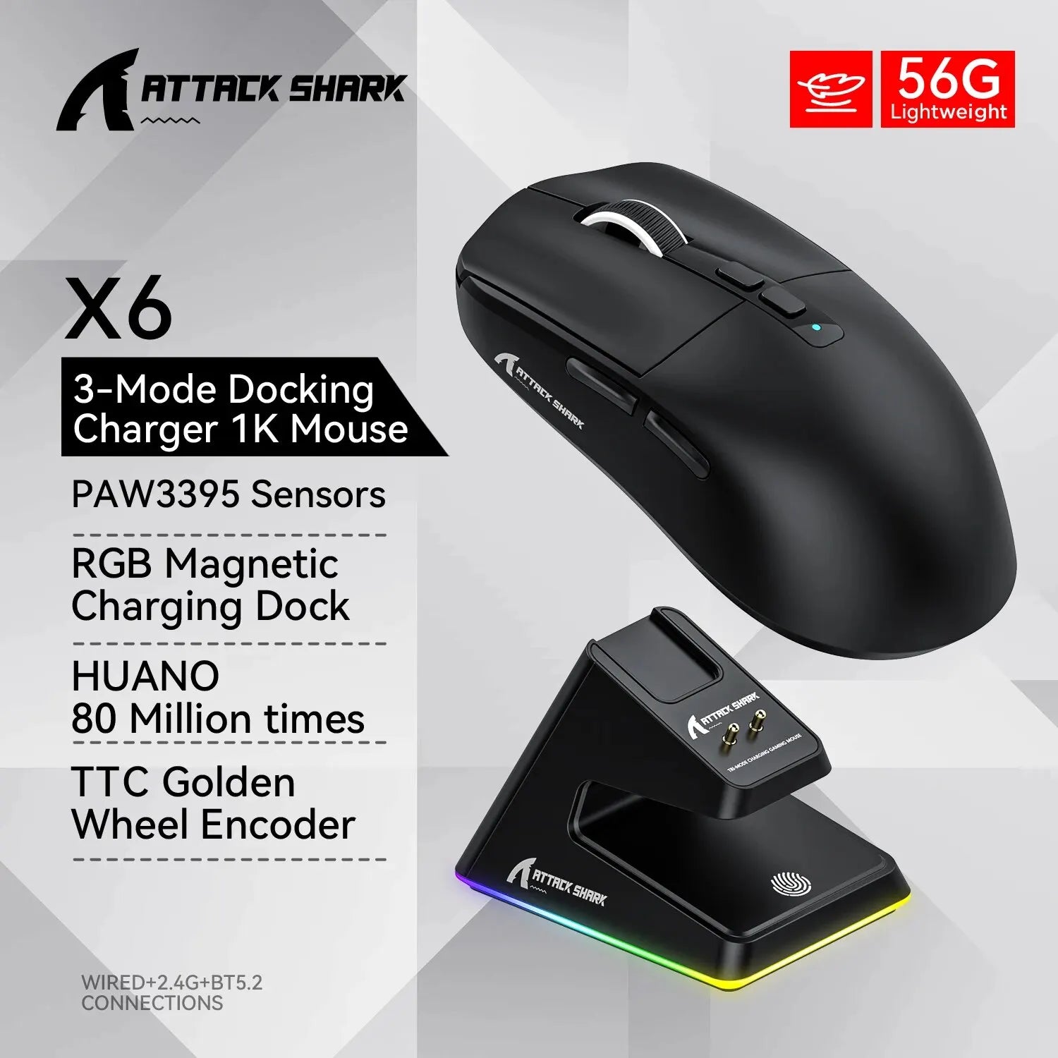 X6 Lightweight Wireless Gaming Mouse with 3 Mode Wired 2.4G - Dude Essentials