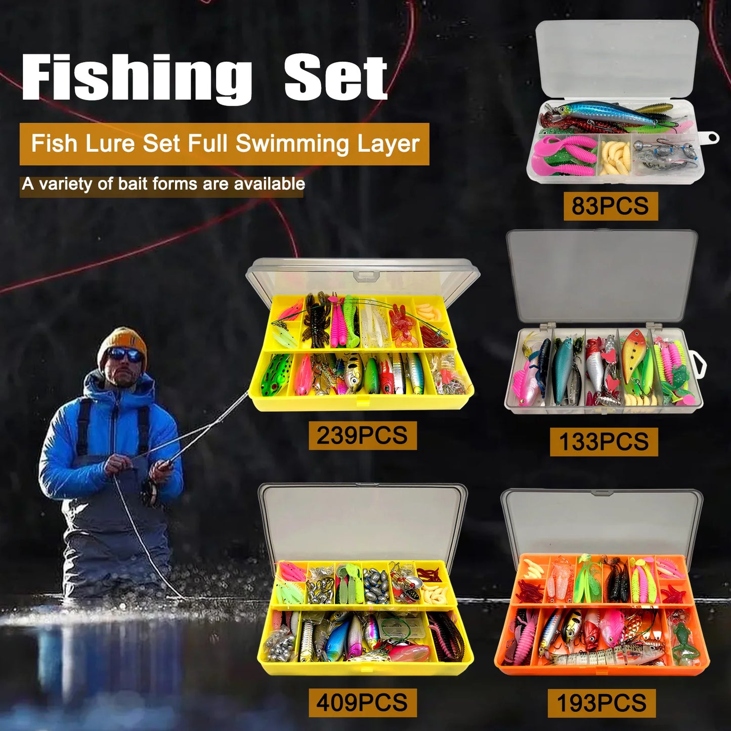 Fishing 83/133/193/239/409pcs Fishing Lure Kit For Trout/Pike/Bass - Dude Essentials