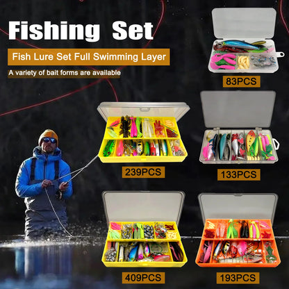 Fishing 83/133/193/239/409pcs Fishing Lure Kit For Trout/Pike/Bass - Dude Essentials
