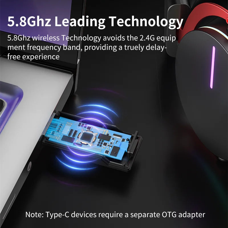 5.8G Wireless Dynamic RGB Gaming Headset 7.1 Surround Sound HD Mic - Dude Essentials