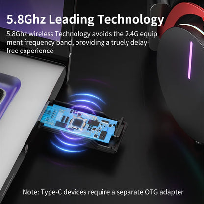 5.8G Wireless Dynamic RGB Gaming Headset 7.1 Surround Sound HD Mic - Dude Essentials