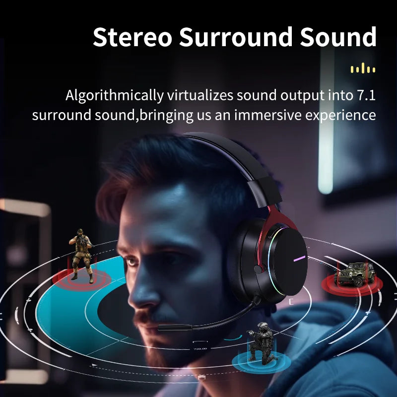 5.8G Wireless Dynamic RGB Gaming Headset 7.1 Surround Sound HD Mic - Dude Essentials