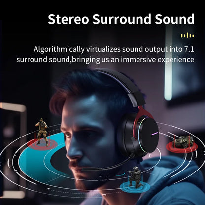 5.8G Wireless Dynamic RGB Gaming Headset 7.1 Surround Sound HD Mic - Dude Essentials