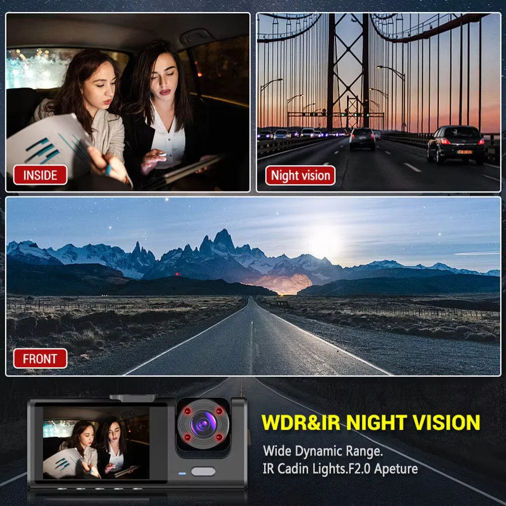 Dash Cam W/ IR Night Vision Loop Recording & 2" IPS Screen 1080P 2 Camera - Dude Essentials