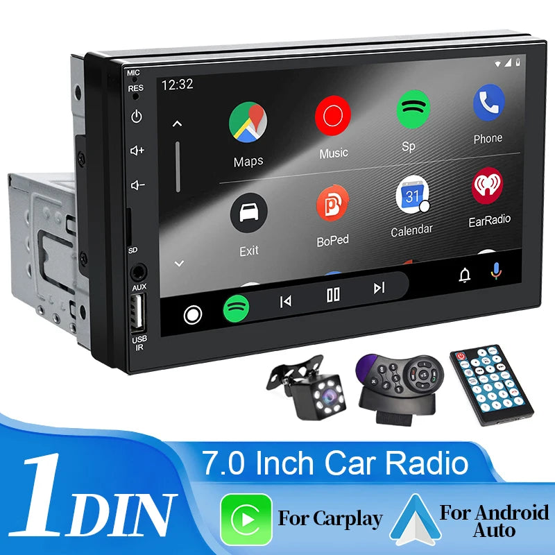 7“ Car Radio 1 Din Carplay Multimedia MP5 Player HD Touch Screen - Dude Essentials