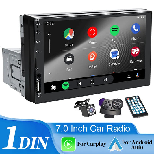 7“ Car Radio 1 Din Carplay Multimedia MP5 Player HD Touch Screen - Dude Essentials