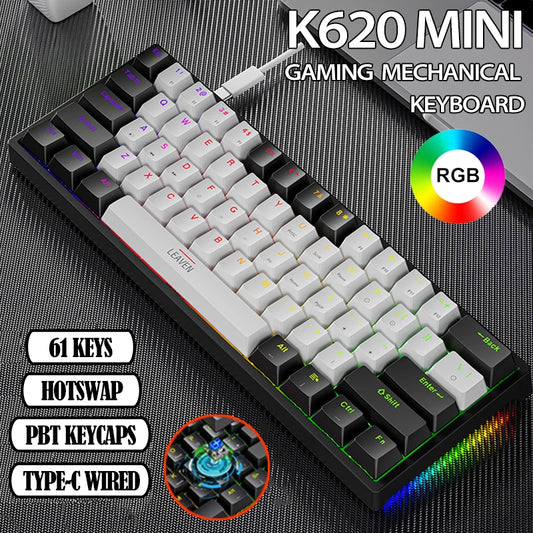 K620 Mini Gaming Mechanical Keyboard 61 Keys RGB Hotswap Type-C Wired - Dude Essentials