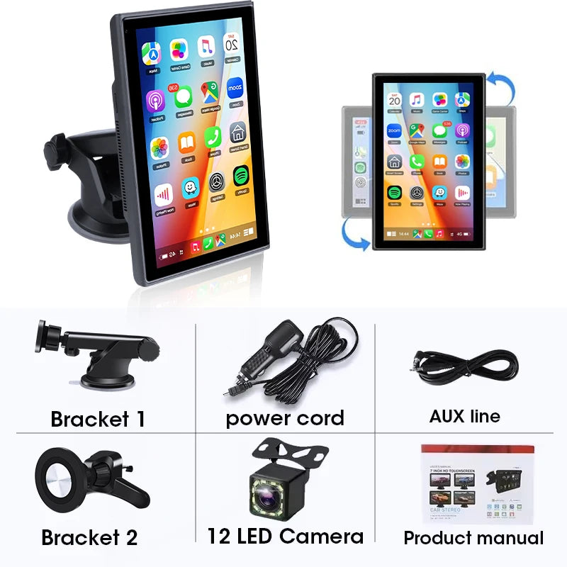 7 inch Portable Multimedia Player Carplay AI Screen IPS Touch Screen GPS Navigation Bluetooth Support - Dude Essentials