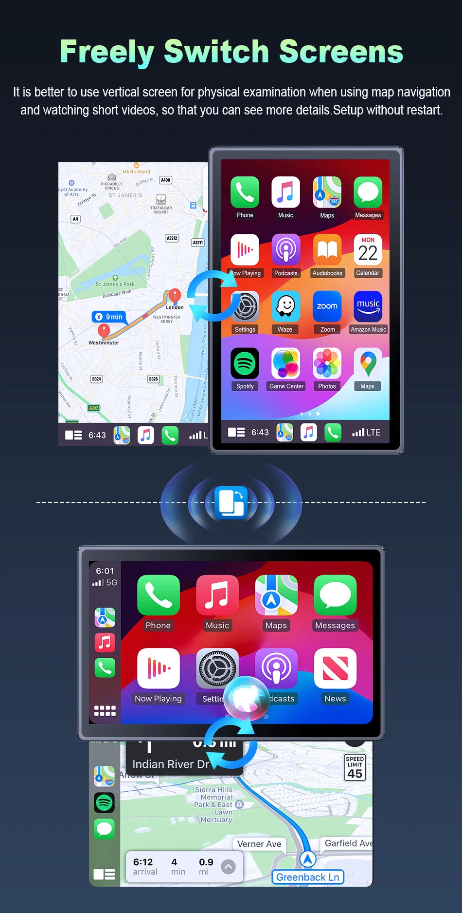 7 inch Portable Multimedia Player Carplay AI Screen IPS Touch Screen GPS Navigation Bluetooth Support - Dude Essentials
