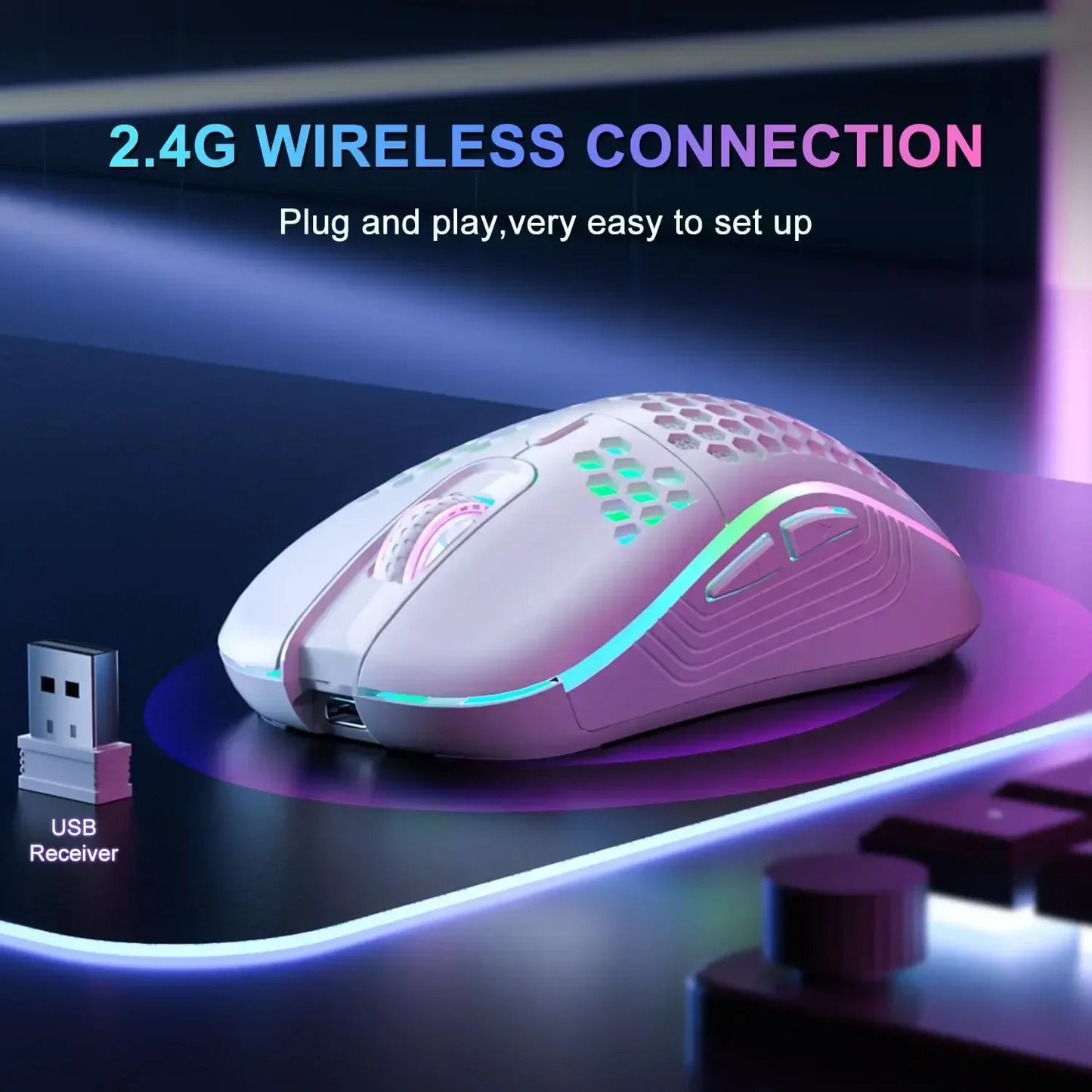 2.4G Wireless Gaming Mouse RGB Lighting Charging Mouse - Dude Essentials
